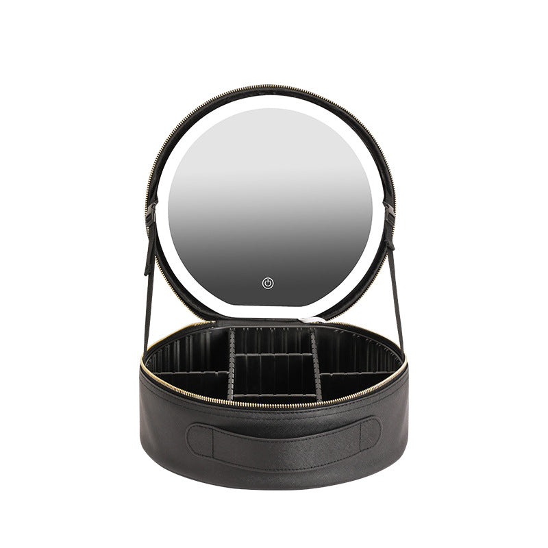 Bolsa de maquillaje LED inteligente redonda con luces de espejo